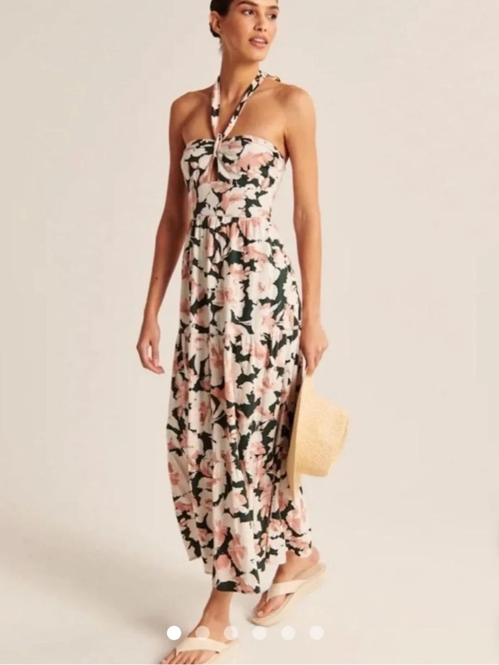 Abercrombie & Fitch Knotted Halter Maxi Dress Cutout Strapless linen blend SP